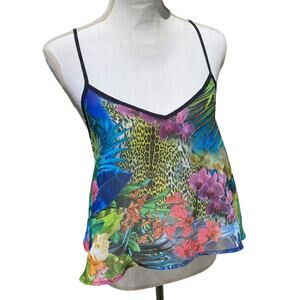 Vintage Tank Top Cami Timing Made in USA XS Floral Animal Print Sheer Coquette